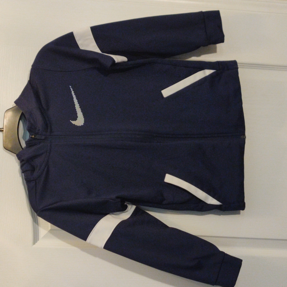 Nike Dri-fit kids hooded zip-up jacket. Blue and white Sz.M